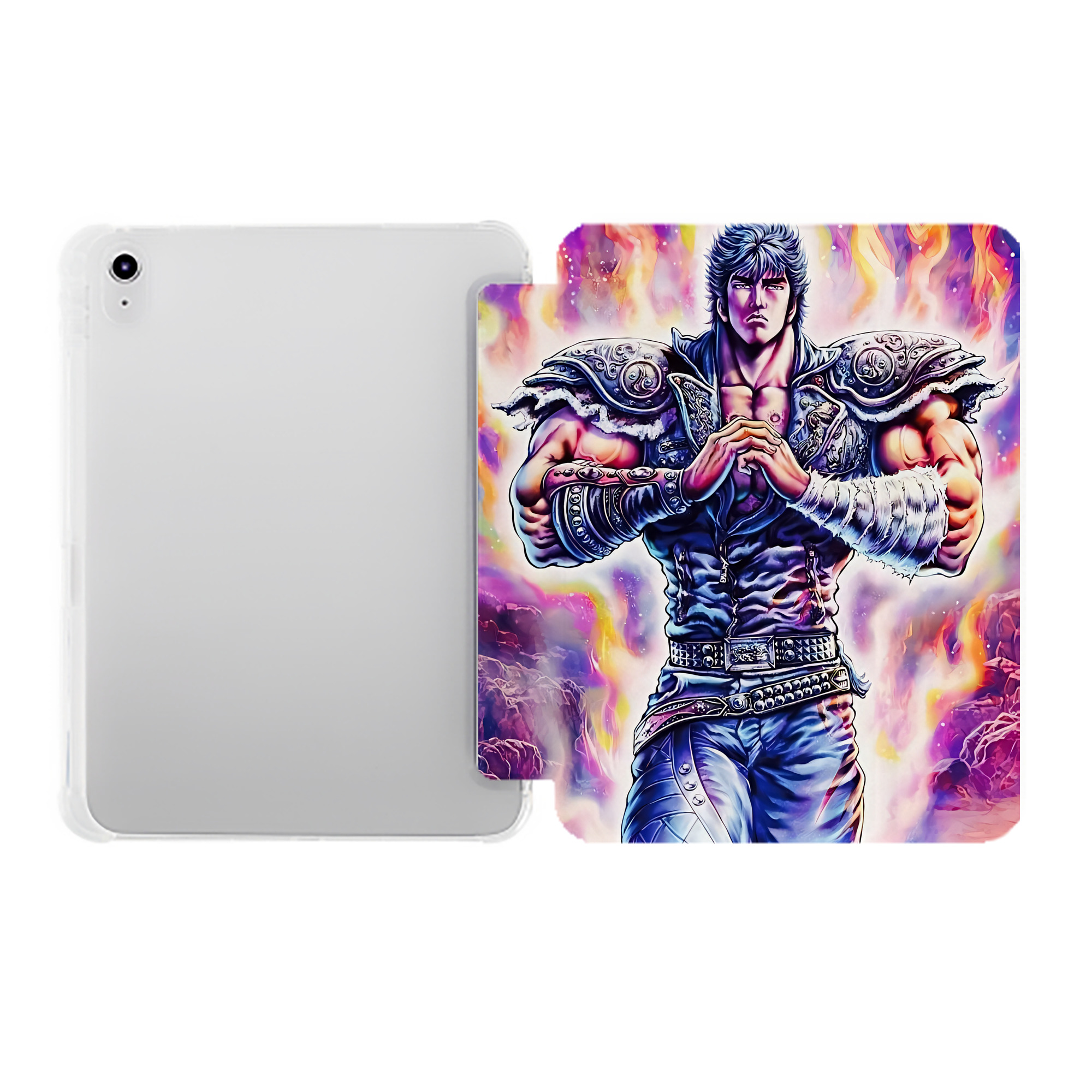 （画像用） 北斗の拳 Fist of the North Star IPad ケース ペン収納付き 三つ折りスタンド PUレザー×シリコン 対応機種9.5/10.5/10.9インチ